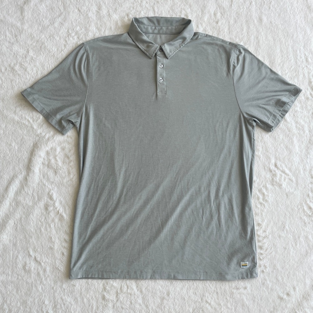 Vuori Strato Tech Polo Mist Heather Gray Short Sleeve Performance Shirt Mens L